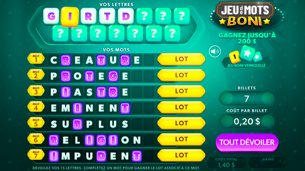 Jeu de mots boni